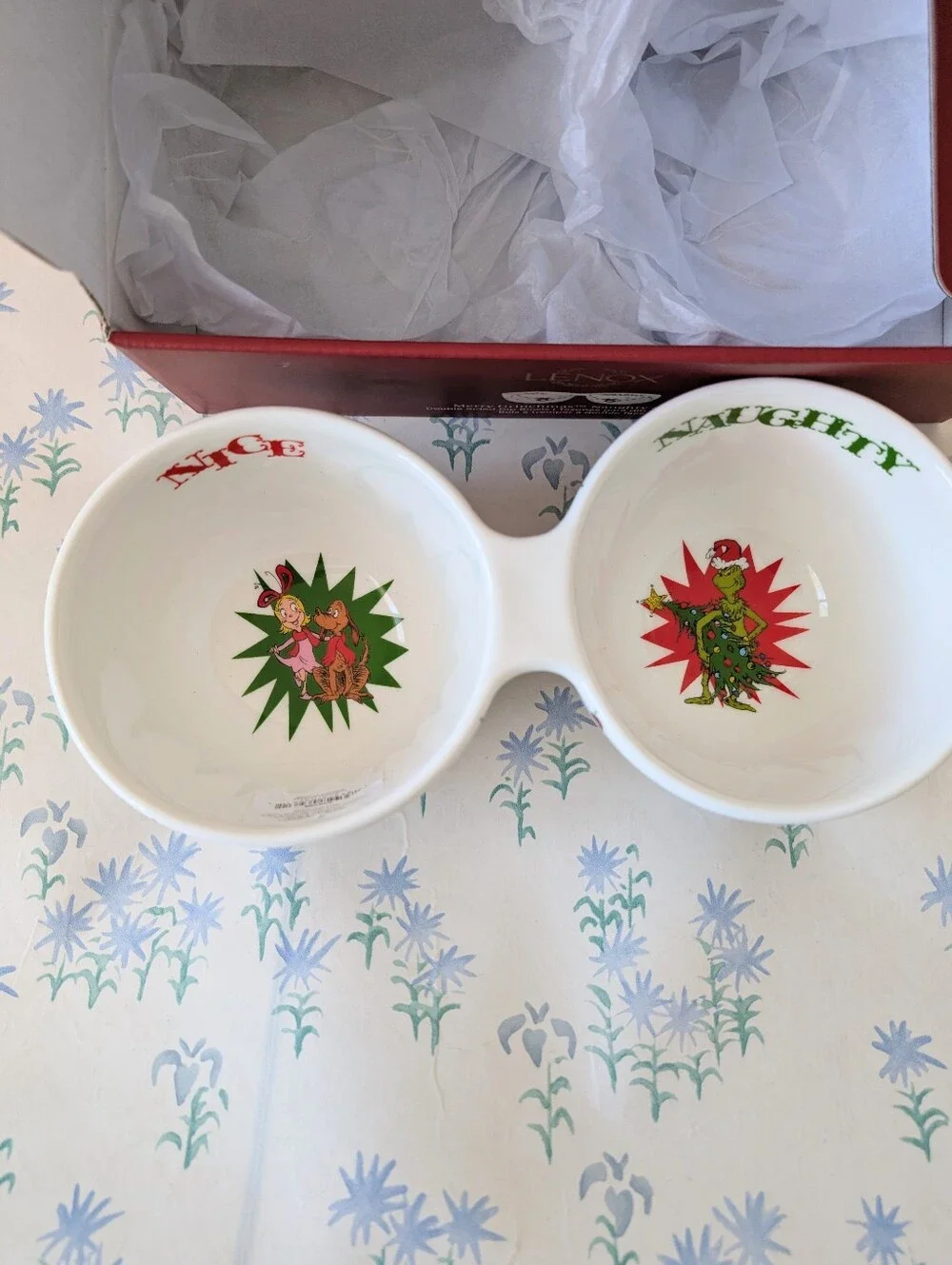 Lenox Merry Grinchmas Porcelain Double Dip Bowl NEW Christmas Holiday Serving